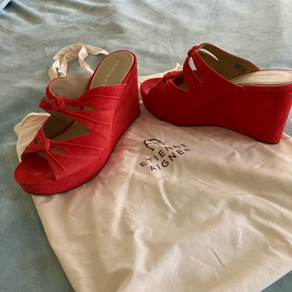 Etienne Aigner Coral Suede Knot Wedge Sandals